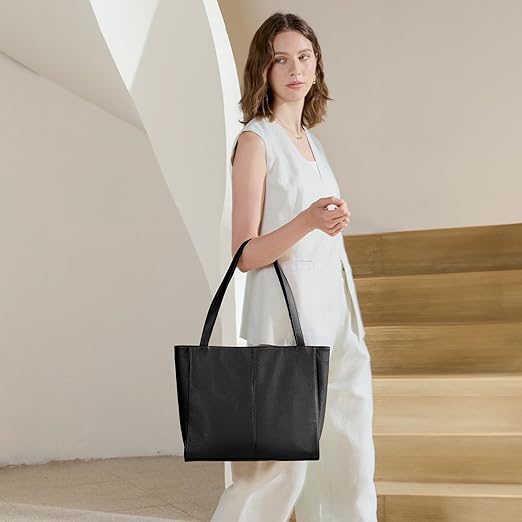 Genuine Leather Tote Bag for Women Work, Women's Leather Shoulder Bags Purses Satchel Handbags with Laptop Compartment
