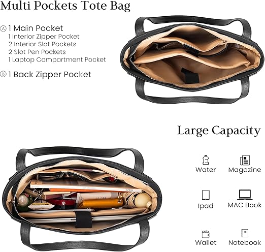 Genuine Leather Tote Bag for Women Work, Women's Leather Shoulder Bags Purses Satchel Handbags with Laptop Compartment