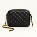 Black quilted crossbody bag with gold chain strap