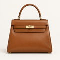 Cognac brown leather top-handle handbag with polished hardware