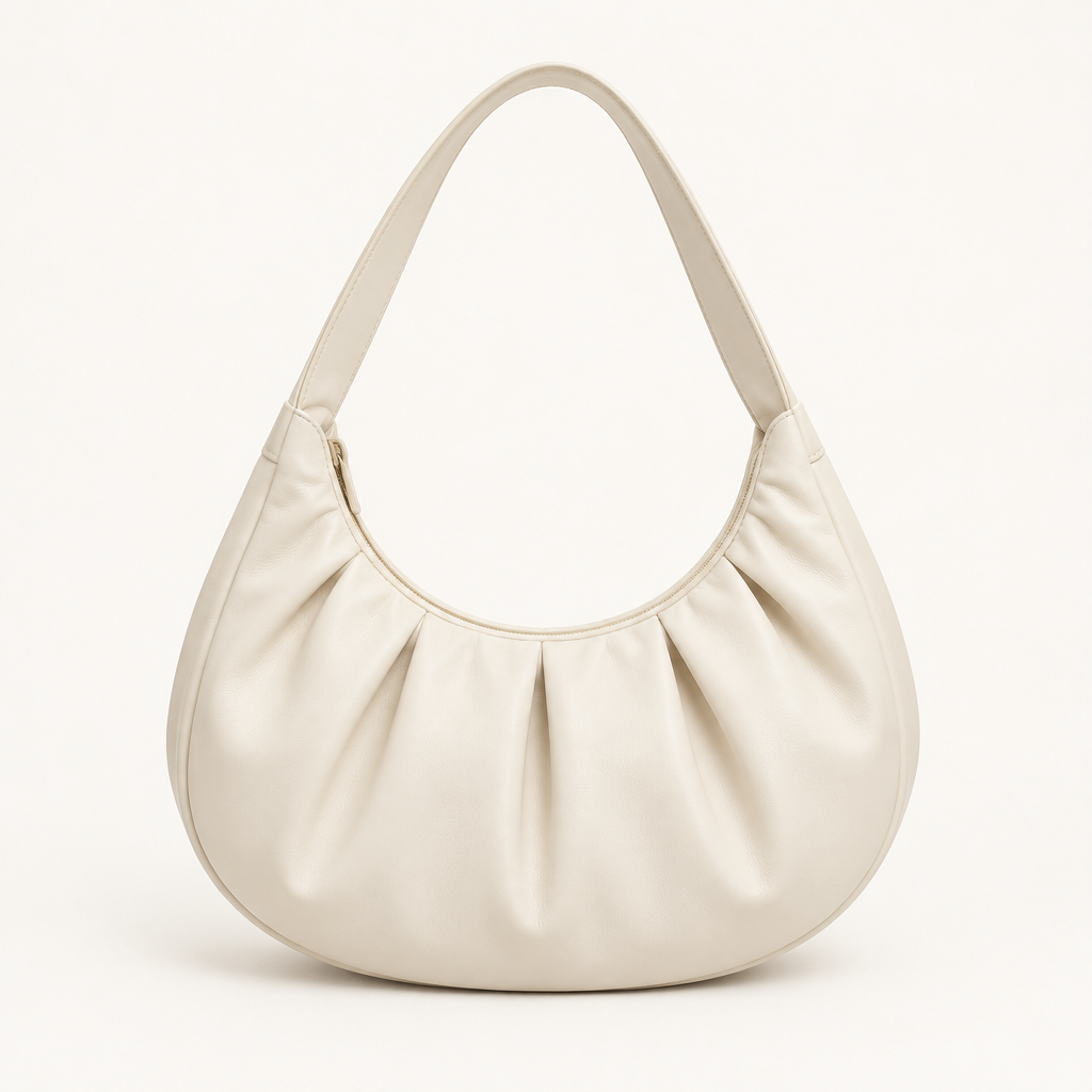 Soft ivory crescent hobo bag with wide shoulder strap