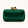 Deep emerald green satin clutch with metallic clasp
