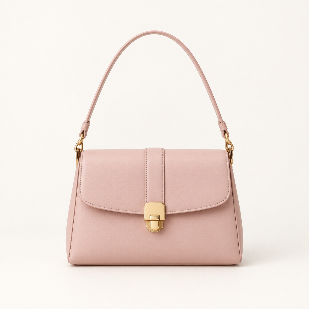 Blush pink mini shoulder bag with gold clasp