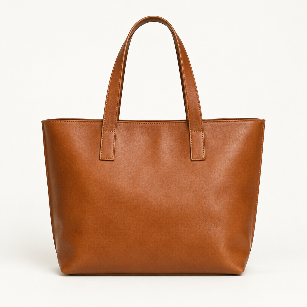 Cognac leather tote bag with sturdy handles